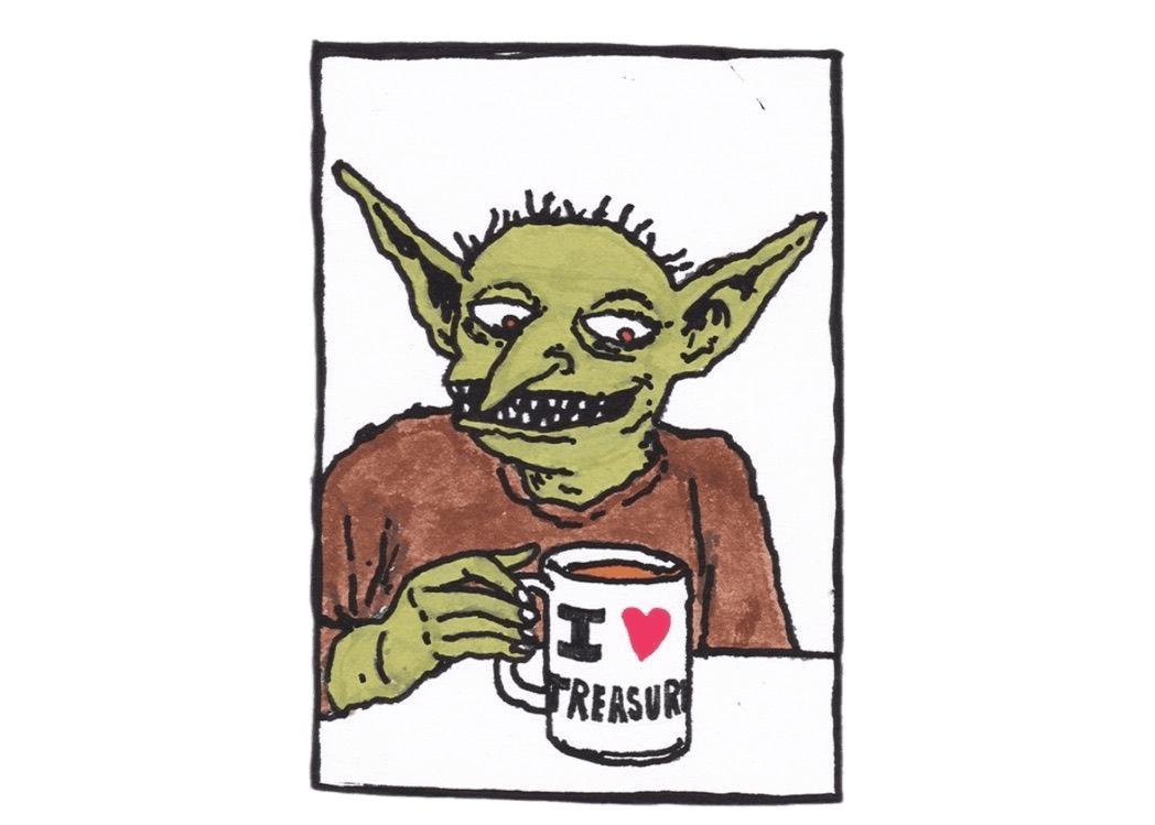 Goblin med I ❤ TREASURE-mugg